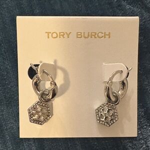 Tory Burch Silver Hexagon Charm Earrings